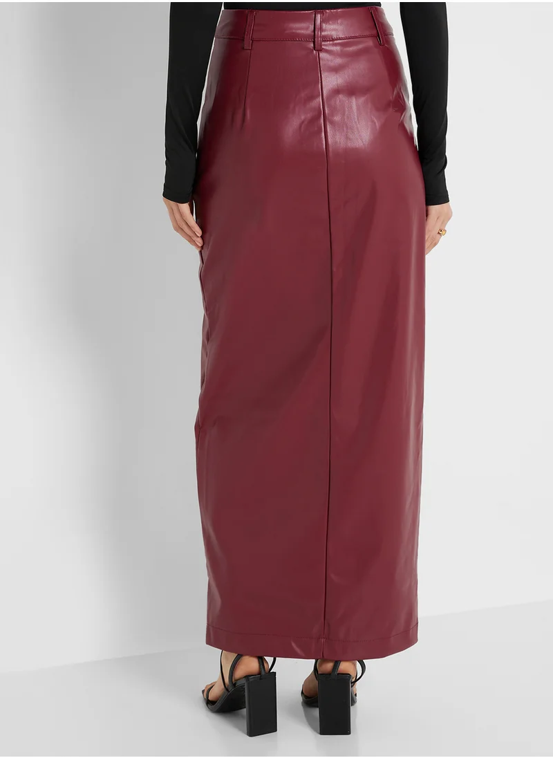 Ginger Pu Leather Maxiskirt With Slit