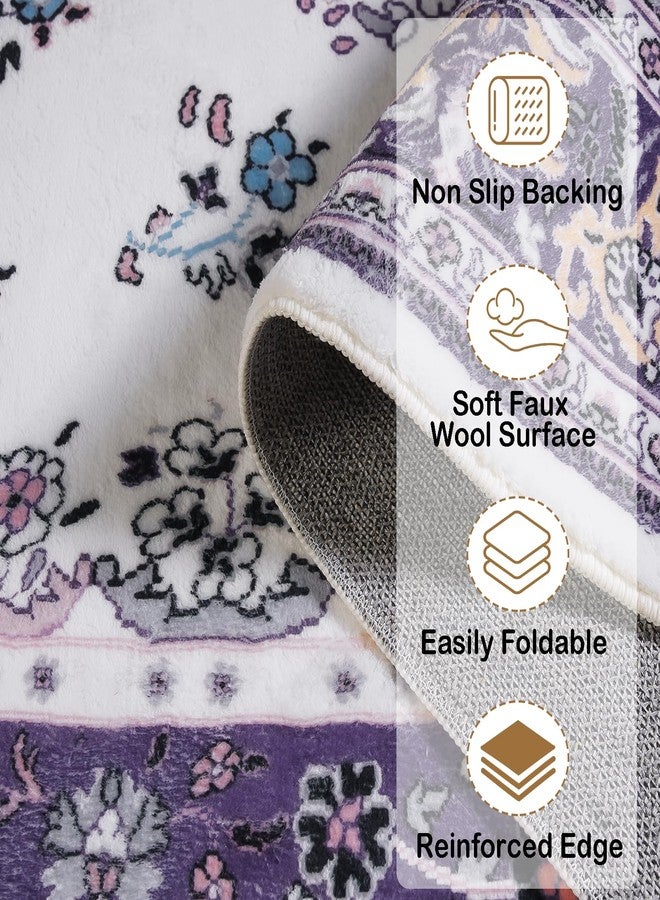 HOMORE Area Rug 4x6 Purple Rugs for Bedroom Living Room, Non Slip Washable Throw Rug for Kitchen Ultra Thin Low Pile Vintage Rugs for Entryway Floral Rug for Dinning Room Office - Image 2