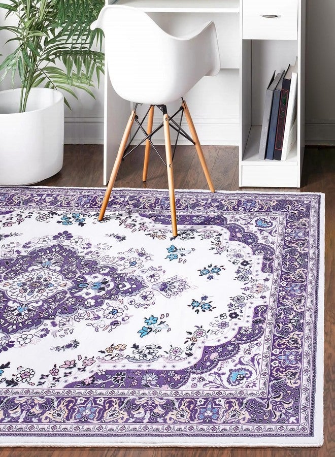 HOMORE Area Rug 4x6 Purple Rugs for Bedroom Living Room, Non Slip Washable Throw Rug for Kitchen Ultra Thin Low Pile Vintage Rugs for Entryway Floral Rug for Dinning Room Office - Image 5