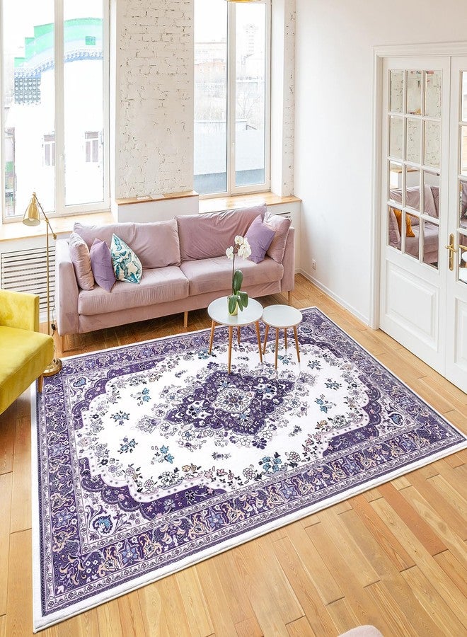 HOMORE Area Rug 4x6 Purple Rugs for Bedroom Living Room, Non Slip Washable Throw Rug for Kitchen Ultra Thin Low Pile Vintage Rugs for Entryway Floral Rug for Dinning Room Office - Image 1