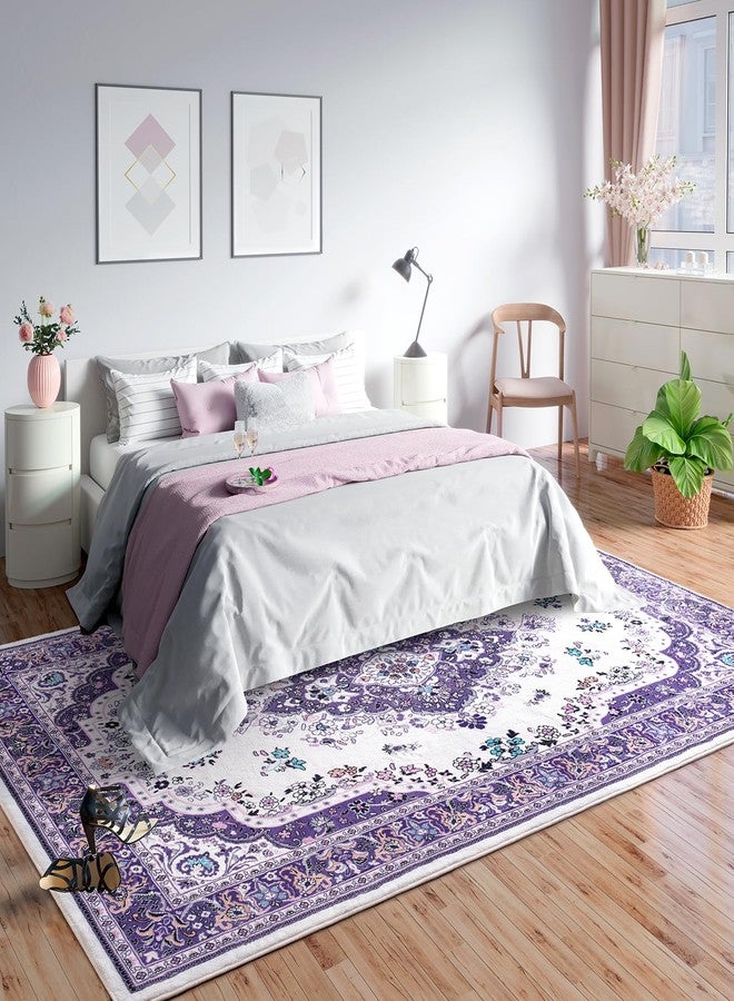 HOMORE Area Rug 4x6 Purple Rugs for Bedroom Living Room, Non Slip Washable Throw Rug for Kitchen Ultra Thin Low Pile Vintage Rugs for Entryway Floral Rug for Dinning Room Office - Image 4