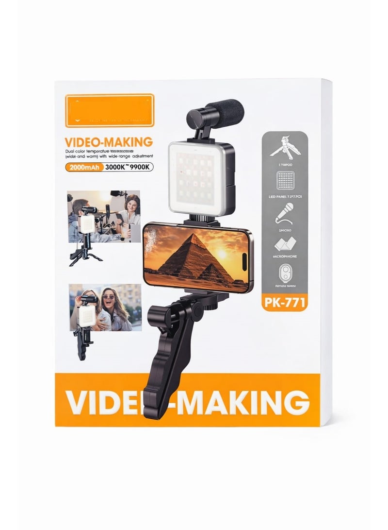 رينج لايت موبايل باضاءة 3 مستويات بحامل صغير و ميكروفون تصوير فيديو - صغير للهواتف المحمولة للتصوير الاحترافي - Image 1