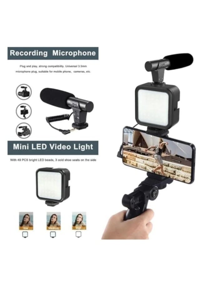 رينج لايت موبايل باضاءة 3 مستويات بحامل صغير و ميكروفون تصوير فيديو - صغير للهواتف المحمولة للتصوير الاحترافي - Image 2