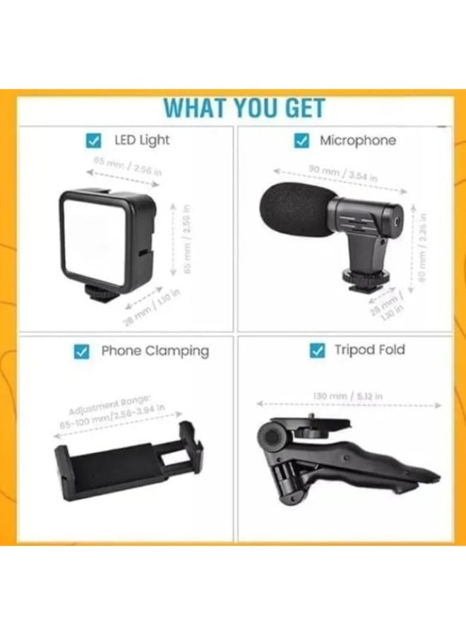 رينج لايت موبايل باضاءة 3 مستويات بحامل صغير و ميكروفون تصوير فيديو - صغير للهواتف المحمولة للتصوير الاحترافي - Image 4