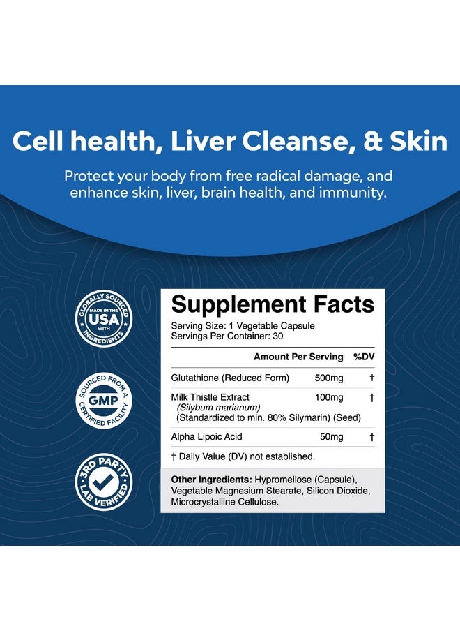 Natural Vore - Pure Glutathione Supplement With Glutamic Acid L Glutathione Pills With Silymarin Milk Thistle Extract Ala And Amino Acid Complex For Liver Support Potent Skin Care Immunity And Brain Health - Image 1