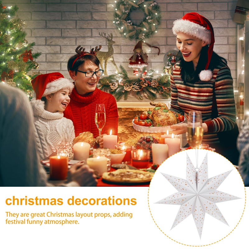 OSALADI 3Pcs Paper Star Lantern Lampshade 9 Pointed Star Hanging Decorations for Christmas New Year Wedding Party Holiday Birthday, 13.78 x 13.78 x 5.12 Inch - Image 4
