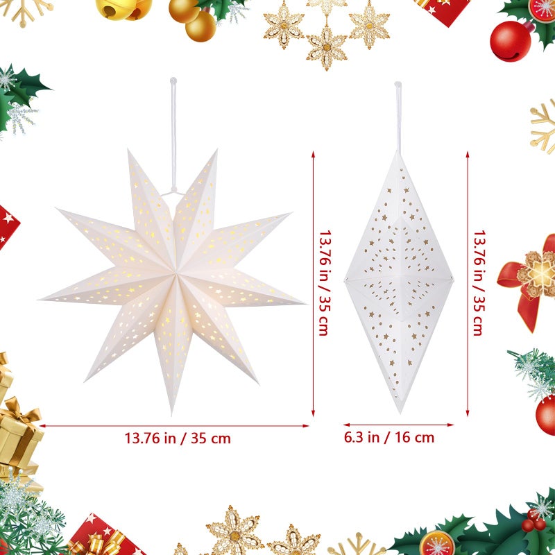 OSALADI 3Pcs Paper Star Lantern Lampshade 9 Pointed Star Hanging Decorations for Christmas New Year Wedding Party Holiday Birthday, 13.78 x 13.78 x 5.12 Inch - Image 2