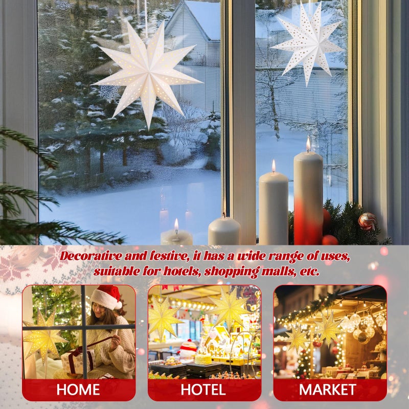 OSALADI 3Pcs Paper Star Lantern Lampshade 9 Pointed Star Hanging Decorations for Christmas New Year Wedding Party Holiday Birthday, 13.78 x 13.78 x 5.12 Inch - Image 5