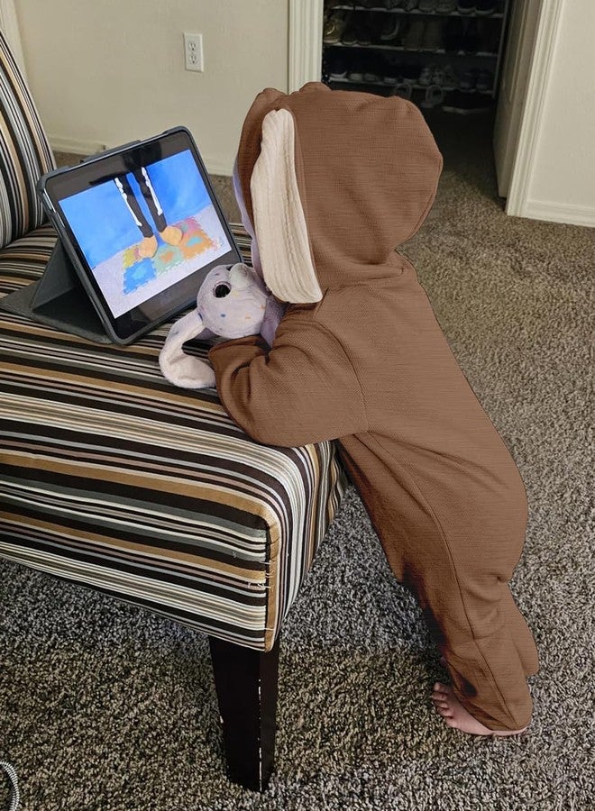 AGQT Newborn Baby Boys Bunny Costume First Easter Outfit One Piece Romper with Rabbit Ear Halloween Animal Hoodie Light Brown 0-3 Months - Image 3