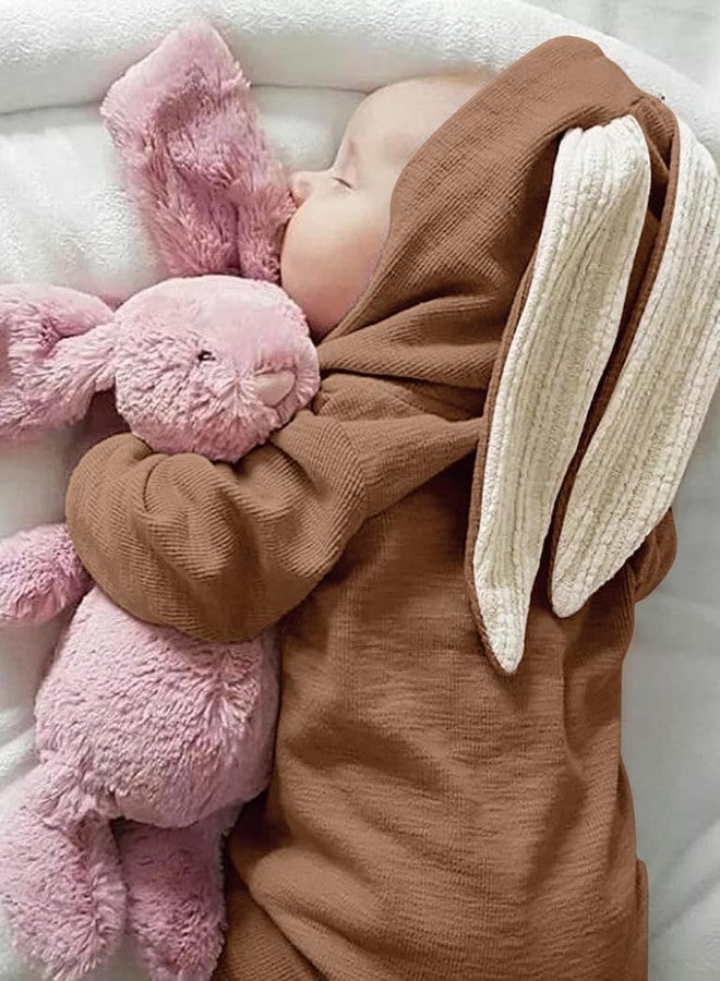 AGQT Newborn Baby Boys Bunny Costume First Easter Outfit One Piece Romper with Rabbit Ear Halloween Animal Hoodie Light Brown 0-3 Months - Image 5