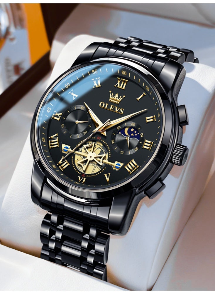OLEVS Men's Watch Authentic Fashion Multifunction Luxury Stainless Steel Waterproof Luminous Quartz Watch - Image 1