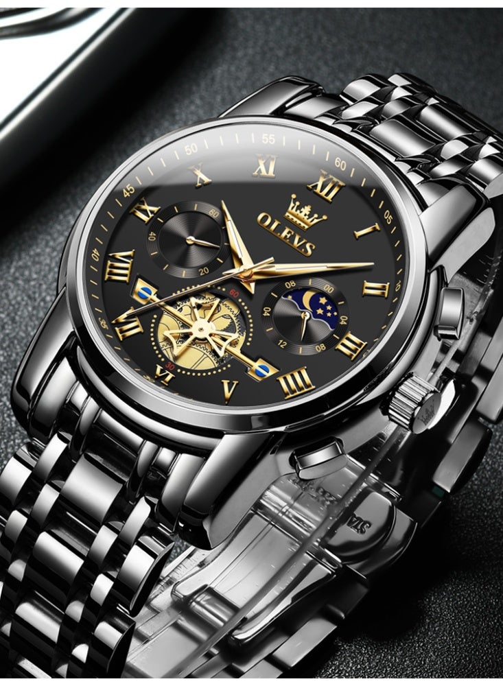 OLEVS Men's Watch Authentic Fashion Multifunction Luxury Stainless Steel Waterproof Luminous Quartz Watch - Image 4