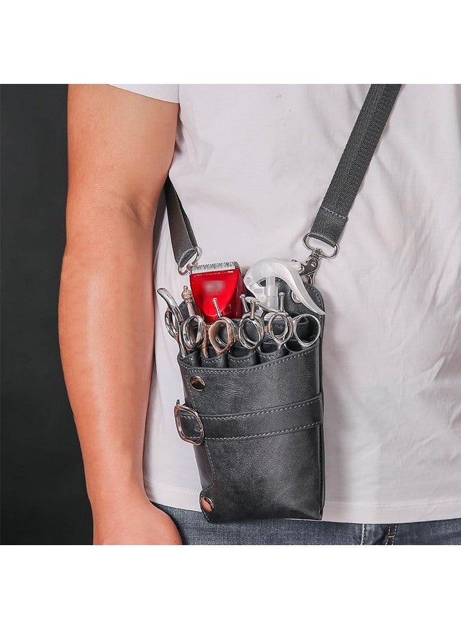 boshiho Scissors Pouch PU Leather Salon Barber Hairdressing Scissors Holster Hair Stylist Tools Bag Comb Shear Holster Waist Shoulder Belt (Grey)  - Image 2