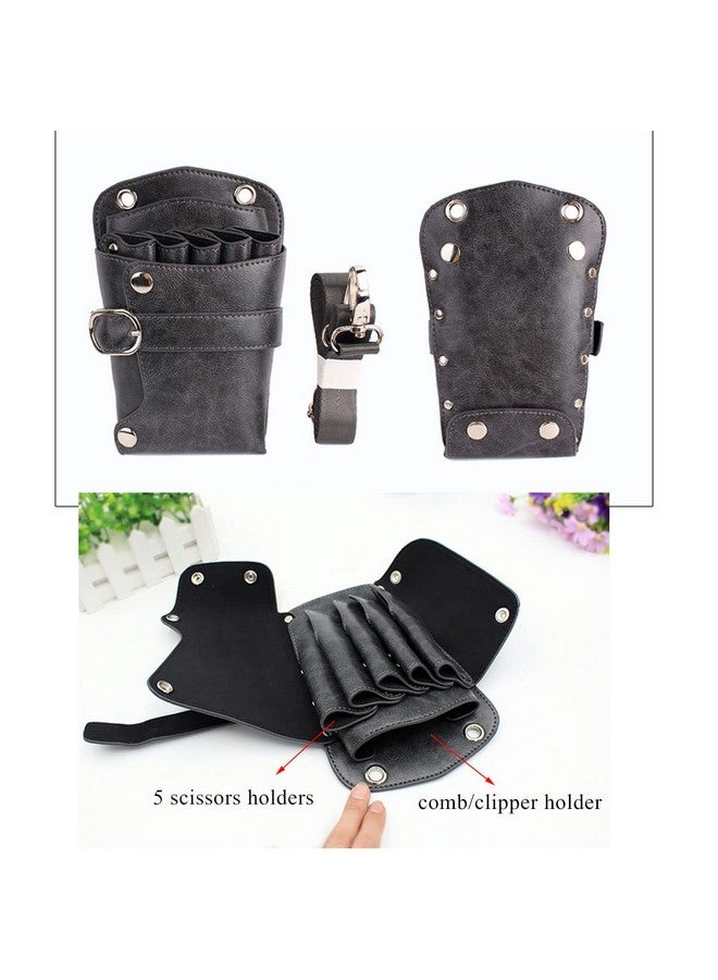 boshiho Scissors Pouch PU Leather Salon Barber Hairdressing Scissors Holster Hair Stylist Tools Bag Comb Shear Holster Waist Shoulder Belt (Grey)  - Image 3