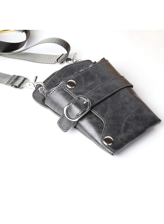 boshiho Scissors Pouch PU Leather Salon Barber Hairdressing Scissors Holster Hair Stylist Tools Bag Comb Shear Holster Waist Shoulder Belt (Grey)  - Image 4