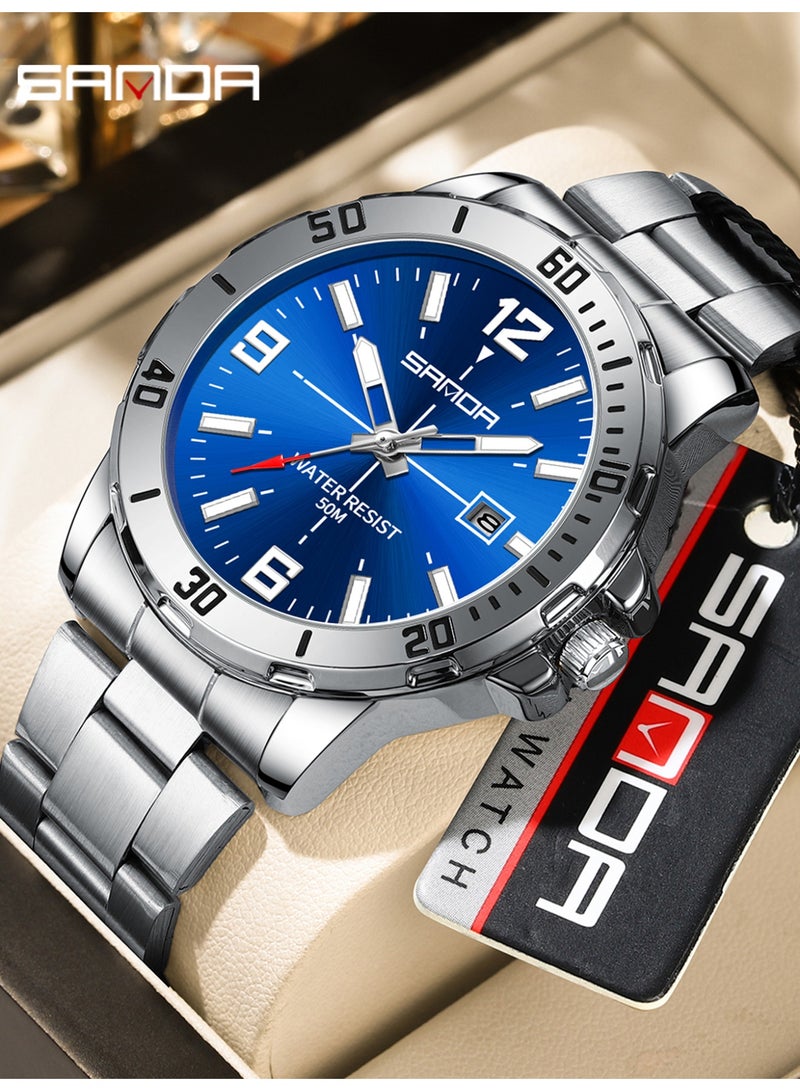 ساندا ساعة رجالية جديدة فاخرة كوارتز للرجال، مزودة بمينا كبير، وإضاءة ليلية، ومقاومة للماء، وتقويم، ساعة كوارتز رجالية للأعمال 2025 - Image 1