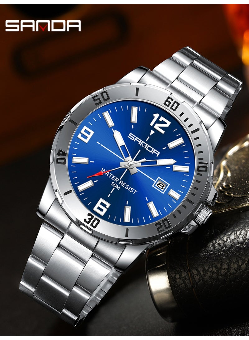 ساندا ساعة رجالية جديدة فاخرة كوارتز للرجال، مزودة بمينا كبير، وإضاءة ليلية، ومقاومة للماء، وتقويم، ساعة كوارتز رجالية للأعمال 2025 - Image 3