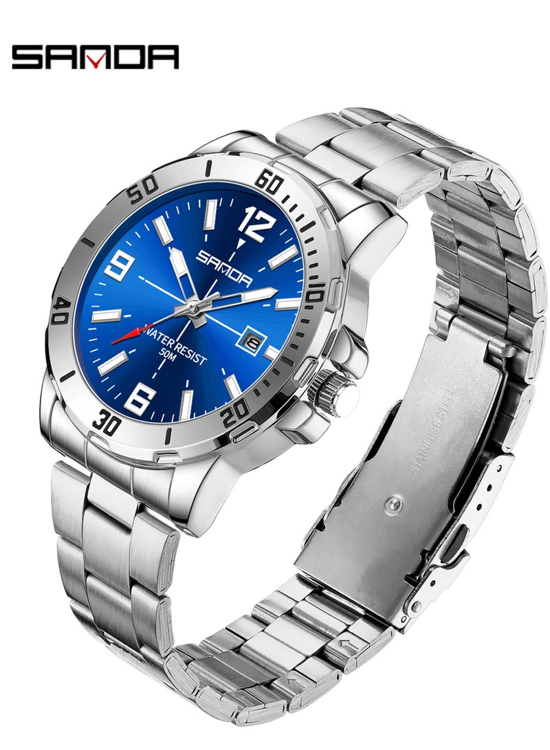 ساندا ساعة رجالية جديدة فاخرة كوارتز للرجال، مزودة بمينا كبير، وإضاءة ليلية، ومقاومة للماء، وتقويم، ساعة كوارتز رجالية للأعمال 2025 - Image 5