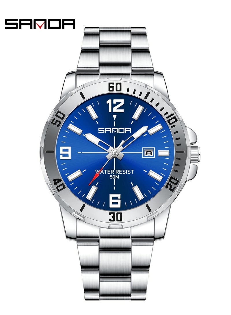 ساندا ساعة رجالية جديدة فاخرة كوارتز للرجال، مزودة بمينا كبير، وإضاءة ليلية، ومقاومة للماء، وتقويم، ساعة كوارتز رجالية للأعمال 2025 - Image 4