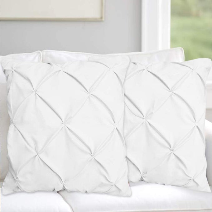 PINCH PLATEDPINTUCK WHITE PILLOW SHAMS SET OF 2 LUXURY 600 THREAD COUNT 100 EGYPTIAN COTTON CUSHION COVER EURO SIZE DECORATIVE PILLOW COVER TAILORED POPLIN EUROPEAN PILLOW SHAM EURO 26 X 26