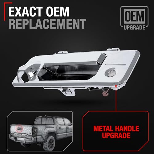 T1A Tailgate Handle Assembly Upgraded Metal Compatible with 20142022 Toyota Tacoma Toyota Tundra Exterior Lift Gate Latch Chrome WCamera Hole LED Hole OEM 690900C090Metal Chrome 97982 - Image 3
