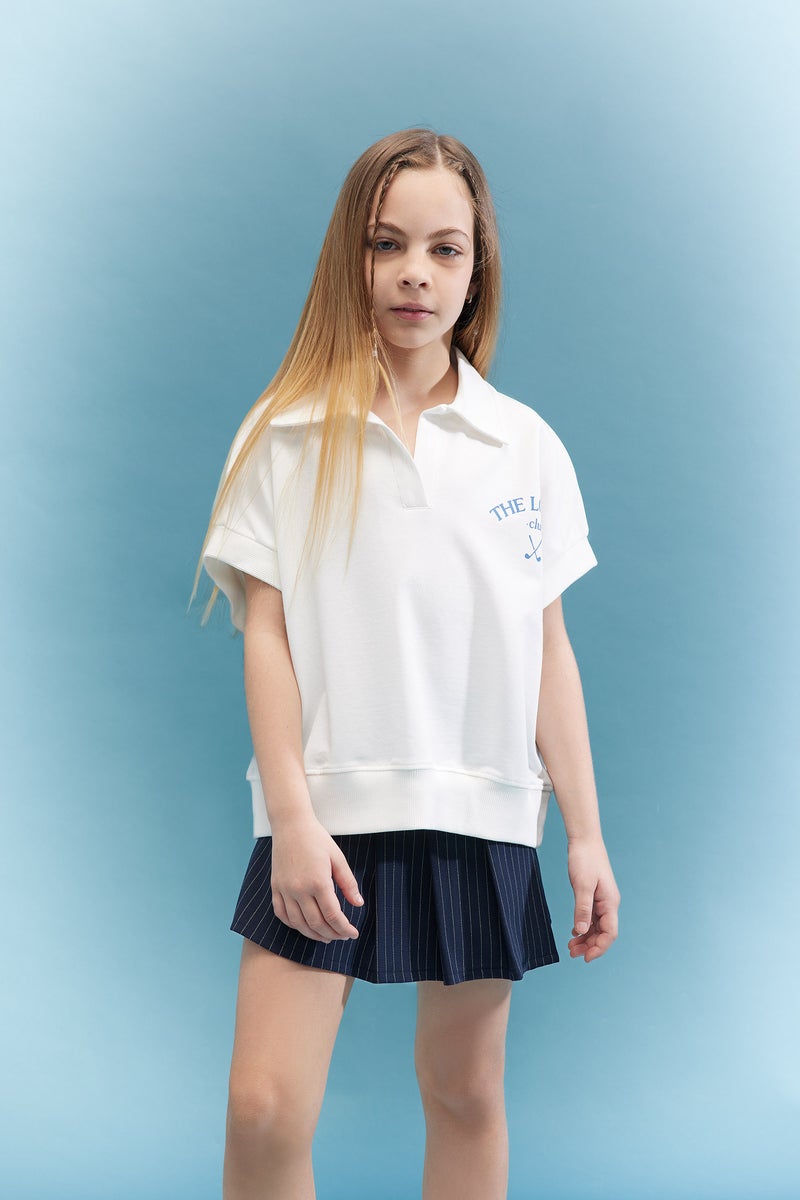 DeFacto Girl Oversize Fit Slogan Short Sleeve Polo T-Shirt - Image 4