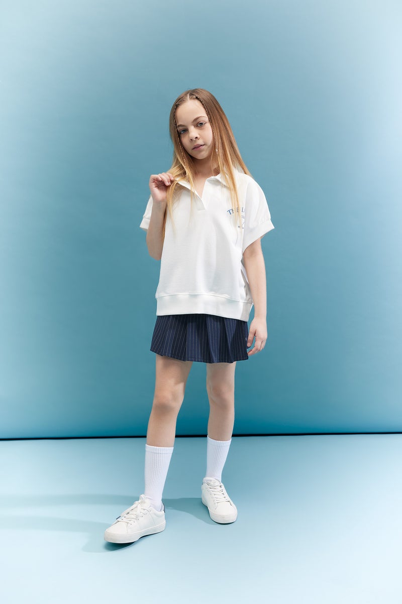 DeFacto Girl Oversize Fit Slogan Short Sleeve Polo T-Shirt - Image 3