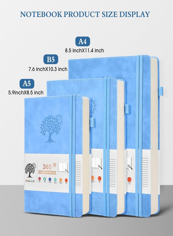 PERCUN A5 Lined Journal Notebook - 365 Page Leather Journals for Writing Women & Men，Hardcover Notebook with 100Gsm Thick Pages，Daily Diary for Travel, Work，School，Note Taking，College Ruled (5.9" x 8.5") - Image 2