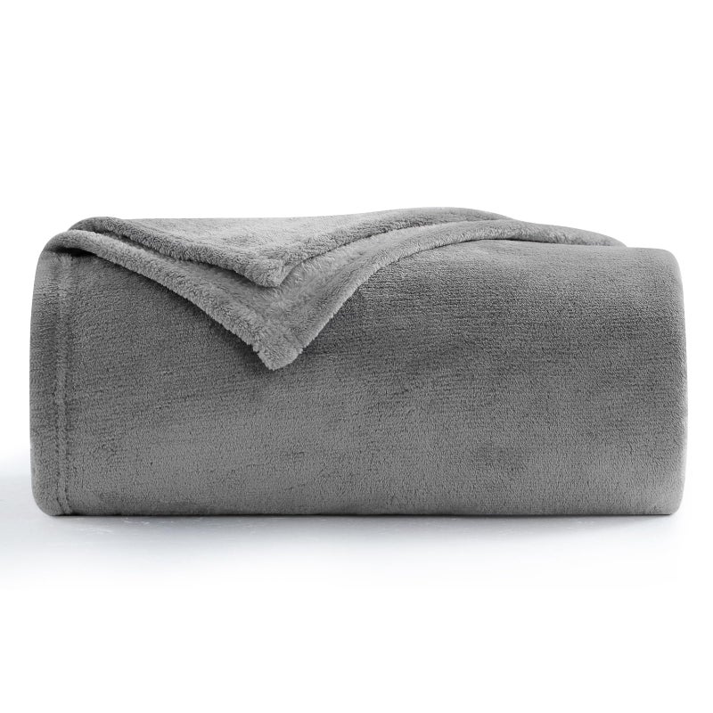 Aisbo Fleece Blanket Grey Throw  Versatile Soft Warm Blanket Fluffy Throws for Sofa Couch Single Size Cozy Solid Bed Flannel Blanket for Travel 130x150cm Gray