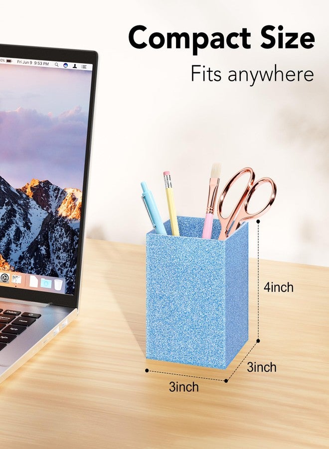 Luminzo Blue Glitter Acrylic Pen Holder, Acrylic Makeup Brush Storage Organizer, Pencil Pen Holder for Desk, Modern Desktop Accessories for Office School Home Supplies - Image 2