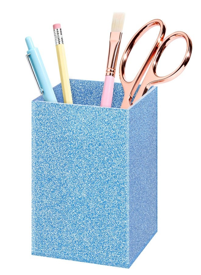 Luminzo Blue Glitter Acrylic Pen Holder, Acrylic Makeup Brush Storage Organizer, Pencil Pen Holder for Desk, Modern Desktop Accessories for Office School Home Supplies - Image 1