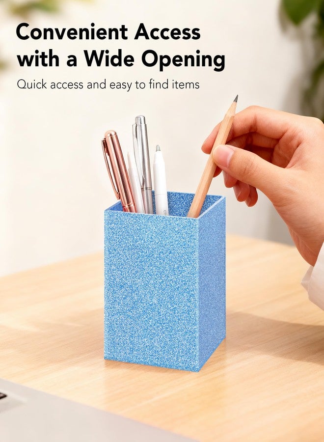 Luminzo Blue Glitter Acrylic Pen Holder, Acrylic Makeup Brush Storage Organizer, Pencil Pen Holder for Desk, Modern Desktop Accessories for Office School Home Supplies - Image 5