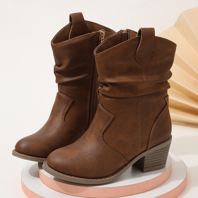 Four Seasons Martin Boots Fashion Sequins Large Children'S Pointed Thick Heel Short Fashion Boots Set Feet - Image 3