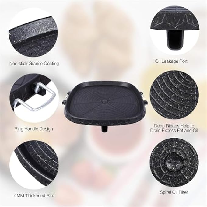 YARDHOBI 125 Inch Nonstick Grill Pan For Indoor Cooking Korean Style Square Grill Pan With Maifan Coated Surface NonStick Smokeless Barbecue Stovetop Plate For Indoor Outdoor Bbq 5 Layer Coating Square - Image 5