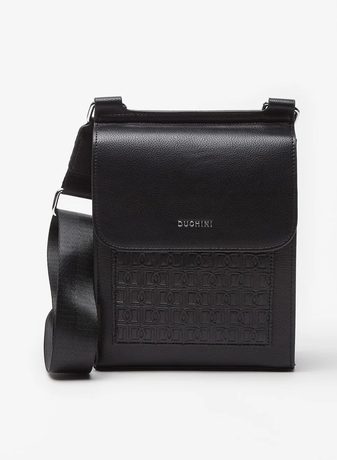 دوتشيني Men's Textured Crossbody Bag with Adjustable Strap and Flap Closure
