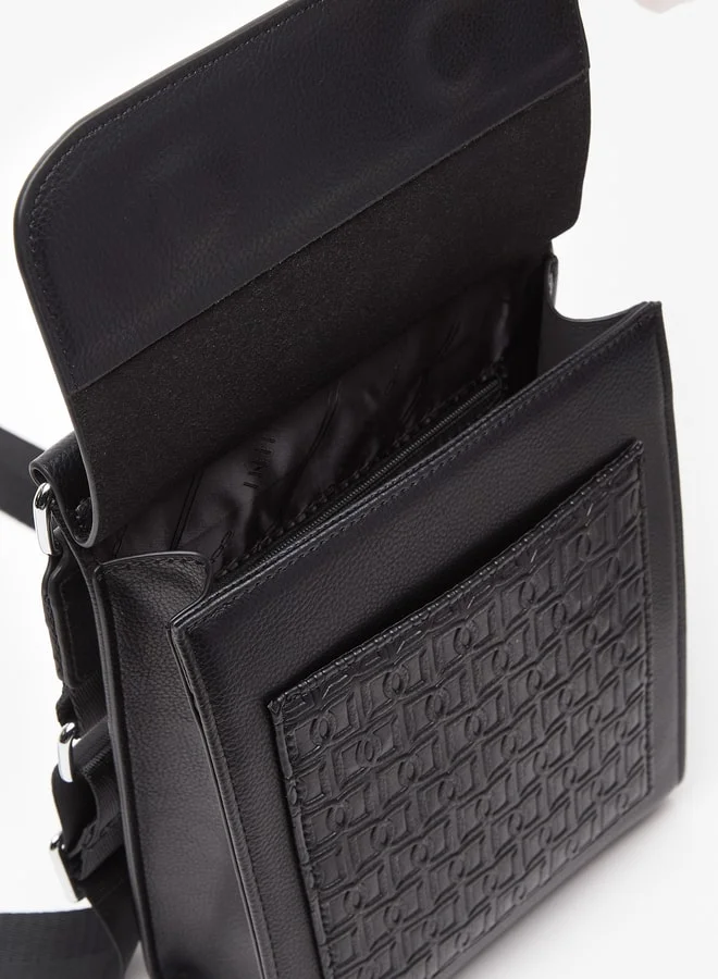دوتشيني Men's Textured Crossbody Bag with Adjustable Strap and Flap Closure