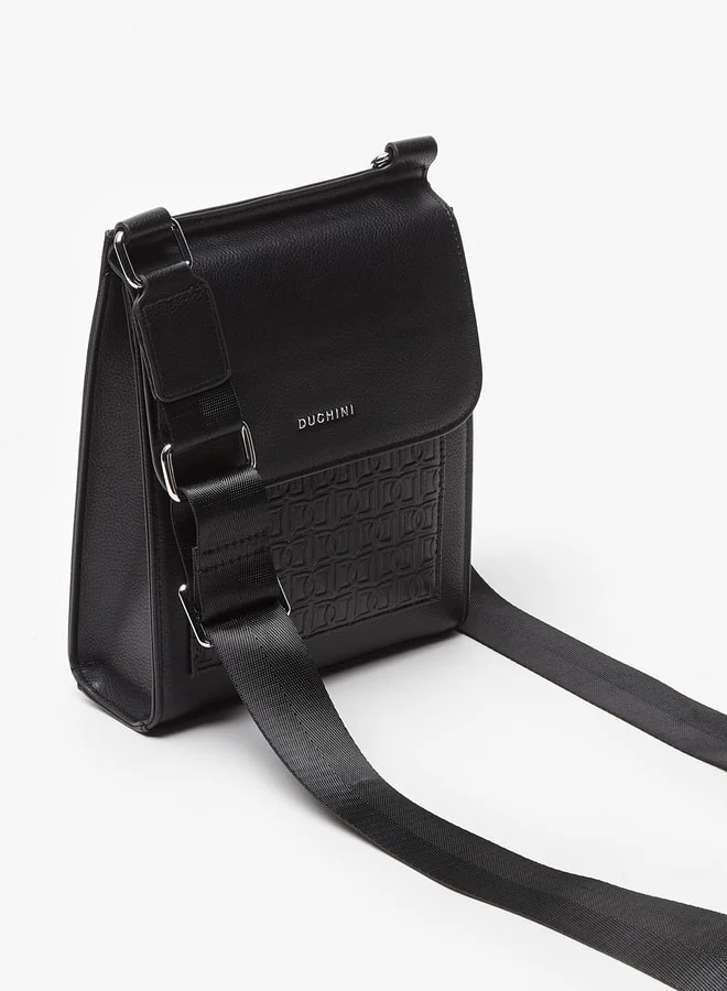 دوتشيني Men's Textured Crossbody Bag with Adjustable Strap and Flap Closure