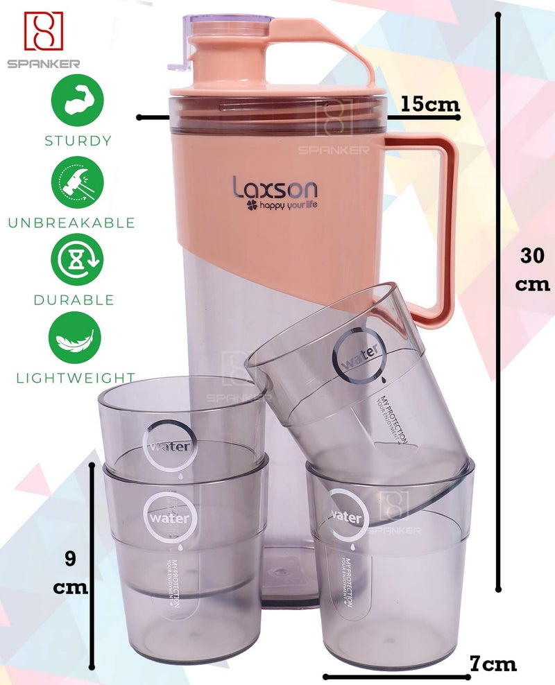 Spanker 1.6 L Large Water Pitcher with Lid + 4 Glasses | Water Carafe | Iced Tea, Water, Tea, Juice, Lemonade | Space Saving Shape, Leakproof, Premium BPA-Free Plastic Pitcher- Pink - Image 5