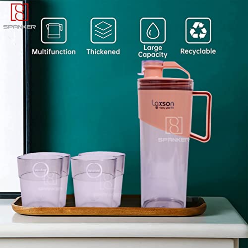 Spanker 1.6 L Large Water Pitcher with Lid + 4 Glasses | Water Carafe | Iced Tea, Water, Tea, Juice, Lemonade | Space Saving Shape, Leakproof, Premium BPA-Free Plastic Pitcher- Pink - Image 3