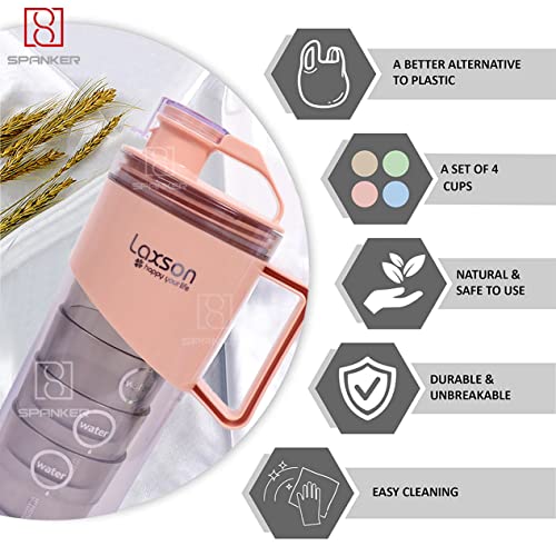 Spanker 1.6 L Large Water Pitcher with Lid + 4 Glasses | Water Carafe | Iced Tea, Water, Tea, Juice, Lemonade | Space Saving Shape, Leakproof, Premium BPA-Free Plastic Pitcher- Pink - Image 2