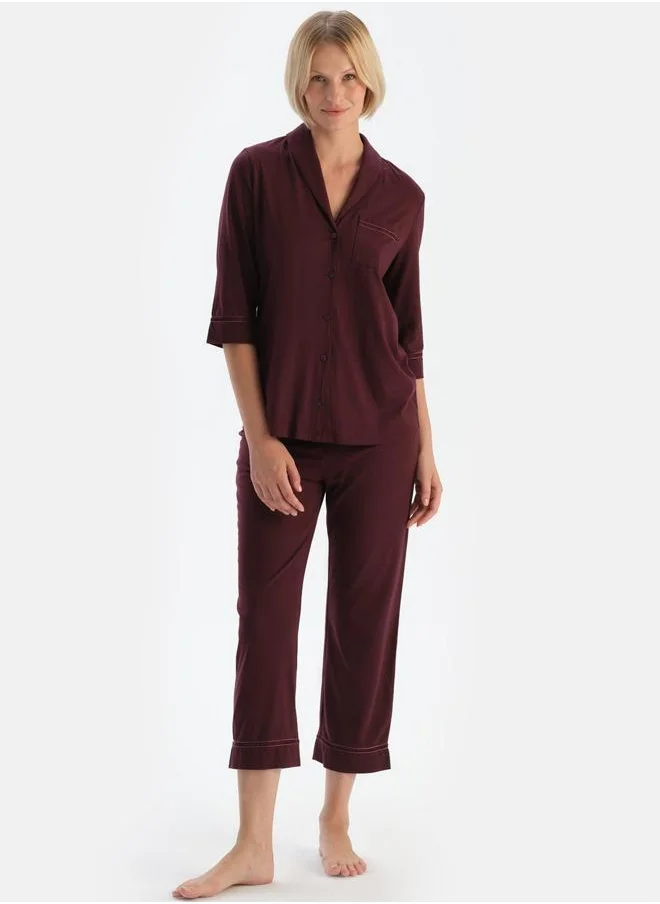 dagi Shirt & Trousers Pajama Set Spread Collar Supreme Mid Rise Sleepwear