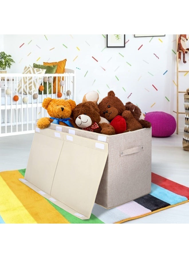 popoly popoly Large Toy Box Chest Storage with FlipTop Lid Collapsible Kids Storage Boxes Container Bins for Toys Playroom Organizers 25x13 x16Linen Beige  - Image 2