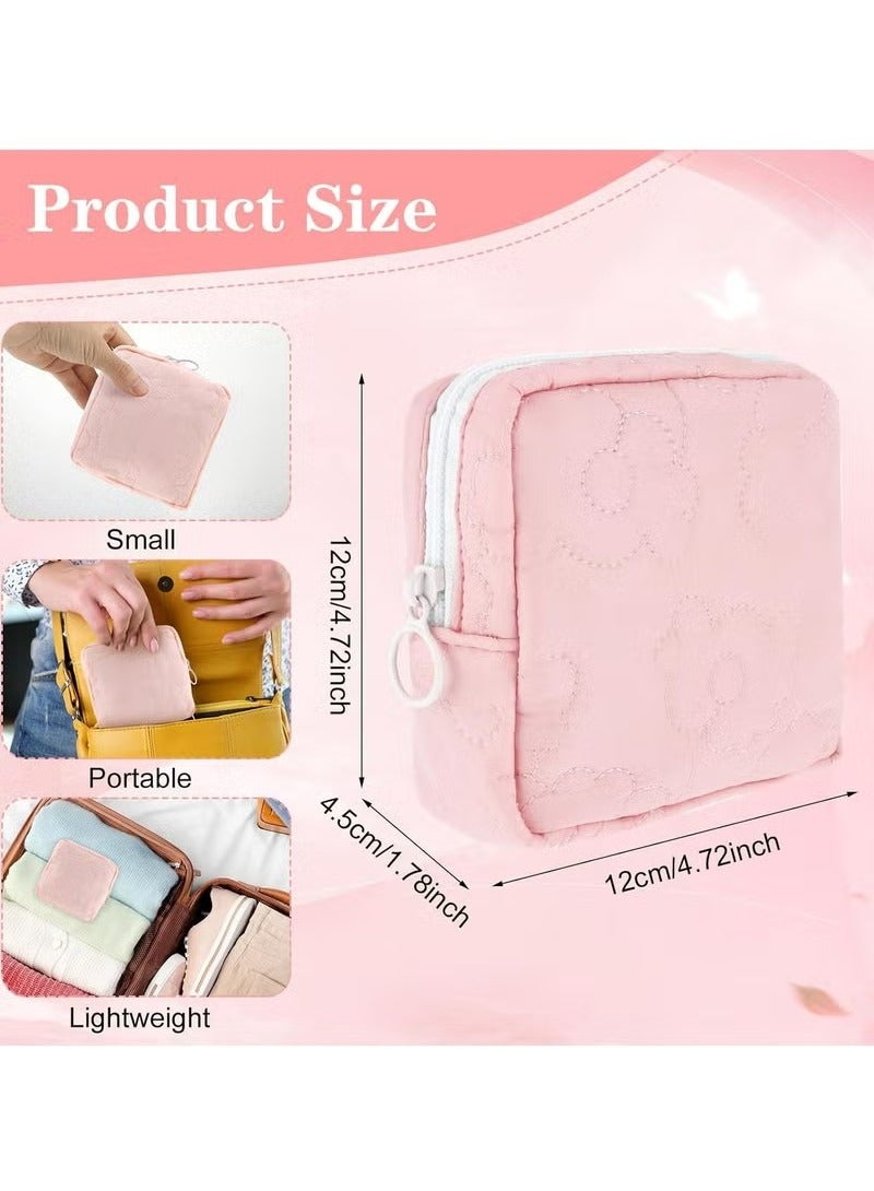 Embroidery Sanitary Napkin Storage Bag, Period Holder Bag Menstrual Pouches Tampon Holder Menstruation First Period Bag(Pink+White)  - Image 2