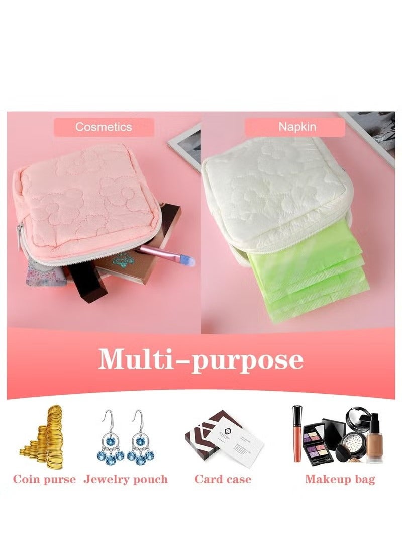 Embroidery Sanitary Napkin Storage Bag, Period Holder Bag Menstrual Pouches Tampon Holder Menstruation First Period Bag(Pink+White)  - Image 4