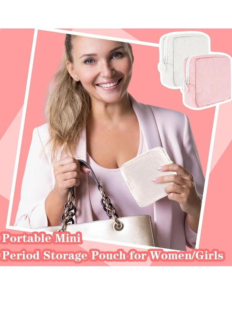 Embroidery Sanitary Napkin Storage Bag, Period Holder Bag Menstrual Pouches Tampon Holder Menstruation First Period Bag(Pink+White)  - Image 5
