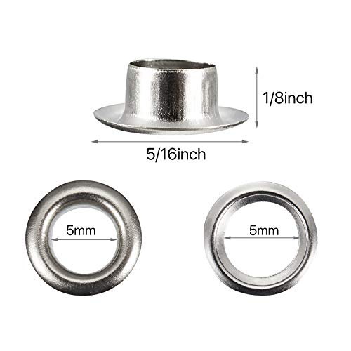 Pangda 100 Sets Grommet Eyelets Tool Kit, Grommet Setting Tool and Eyelets with Setting Tools and Storage Box for Fabric, Tarps, Curtains(3/16 Inch Inside Diameter,Silver) - Image 2