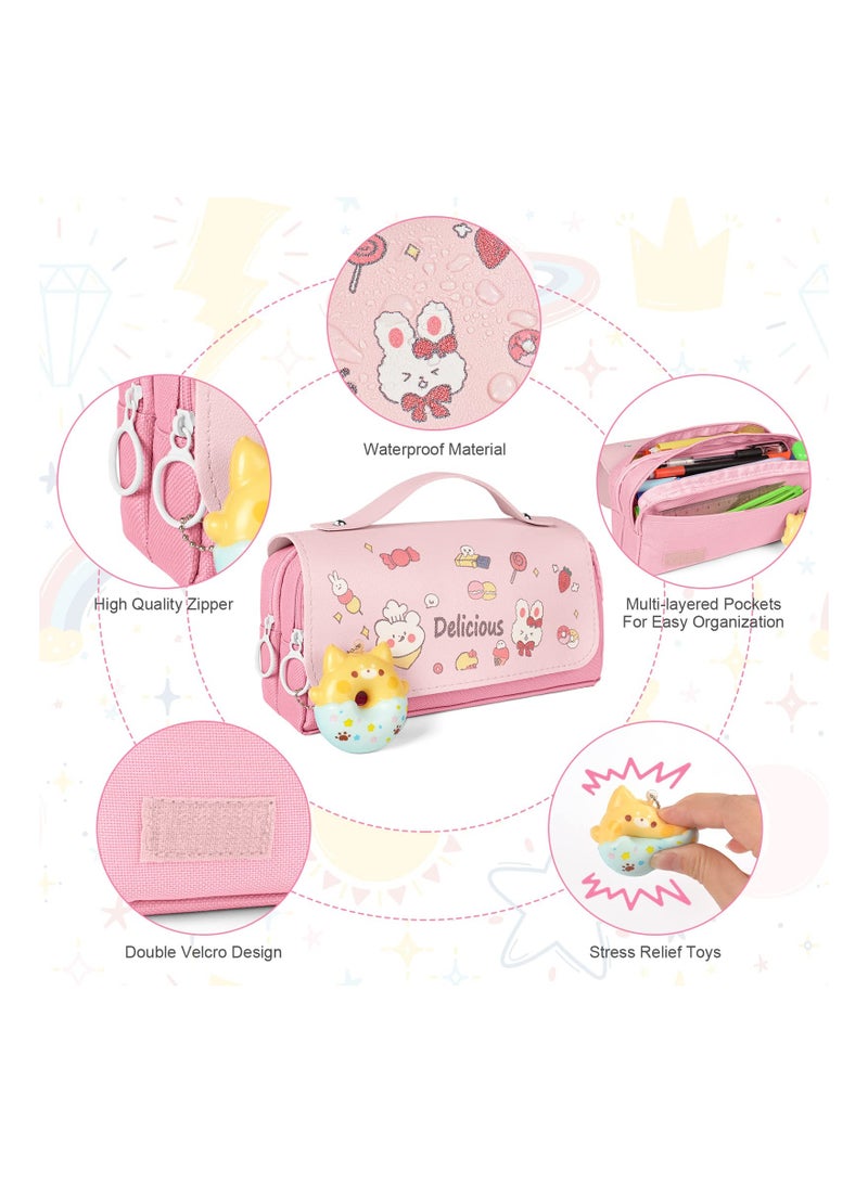 Large Capacity Pencil Case - Multi-Compartment Organizer for Pens, Office Supplies, and Makeup - Stress Relief Storage Bag for Stationery and Accessories.