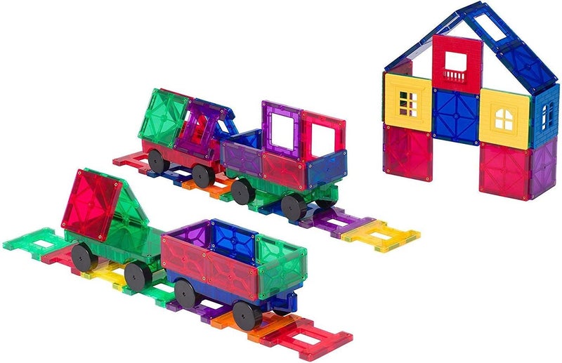 Playmags Magnetic Tiles Train Set, 20 Piece Accessory Set Includes 4 Trains, Stronger Magnets, Building Blocks Add-On, STEM Toys for Kids. - Image 5