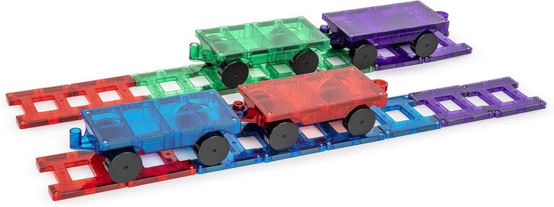 Playmags Magnetic Tiles Train Set, 20 Piece Accessory Set Includes 4 Trains, Stronger Magnets, Building Blocks Add-On, STEM Toys for Kids. - Image 1
