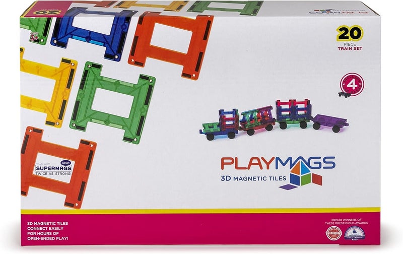 Playmags Magnetic Tiles Train Set, 20 Piece Accessory Set Includes 4 Trains, Stronger Magnets, Building Blocks Add-On, STEM Toys for Kids. - Image 4